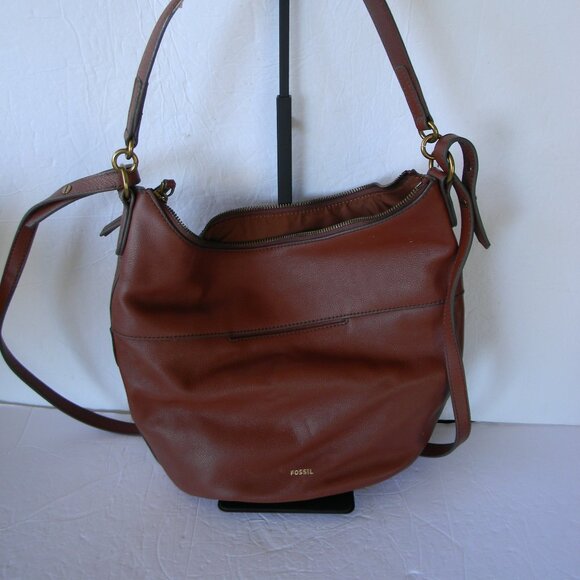 Fossil Tallula Hobo Shoulder Bag Crossbody Brown Leather Turnlock Bucket Purse - Picture 6 of 9